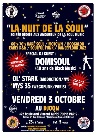 Wegofunk & Soul Sauce présentent : La nuit de la soul #3 - Vendredi 3 Octobre 2008 - Djoon (Paris)